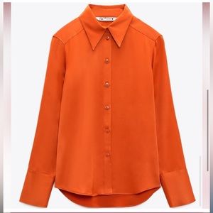 New Zara orange satin shirt in M